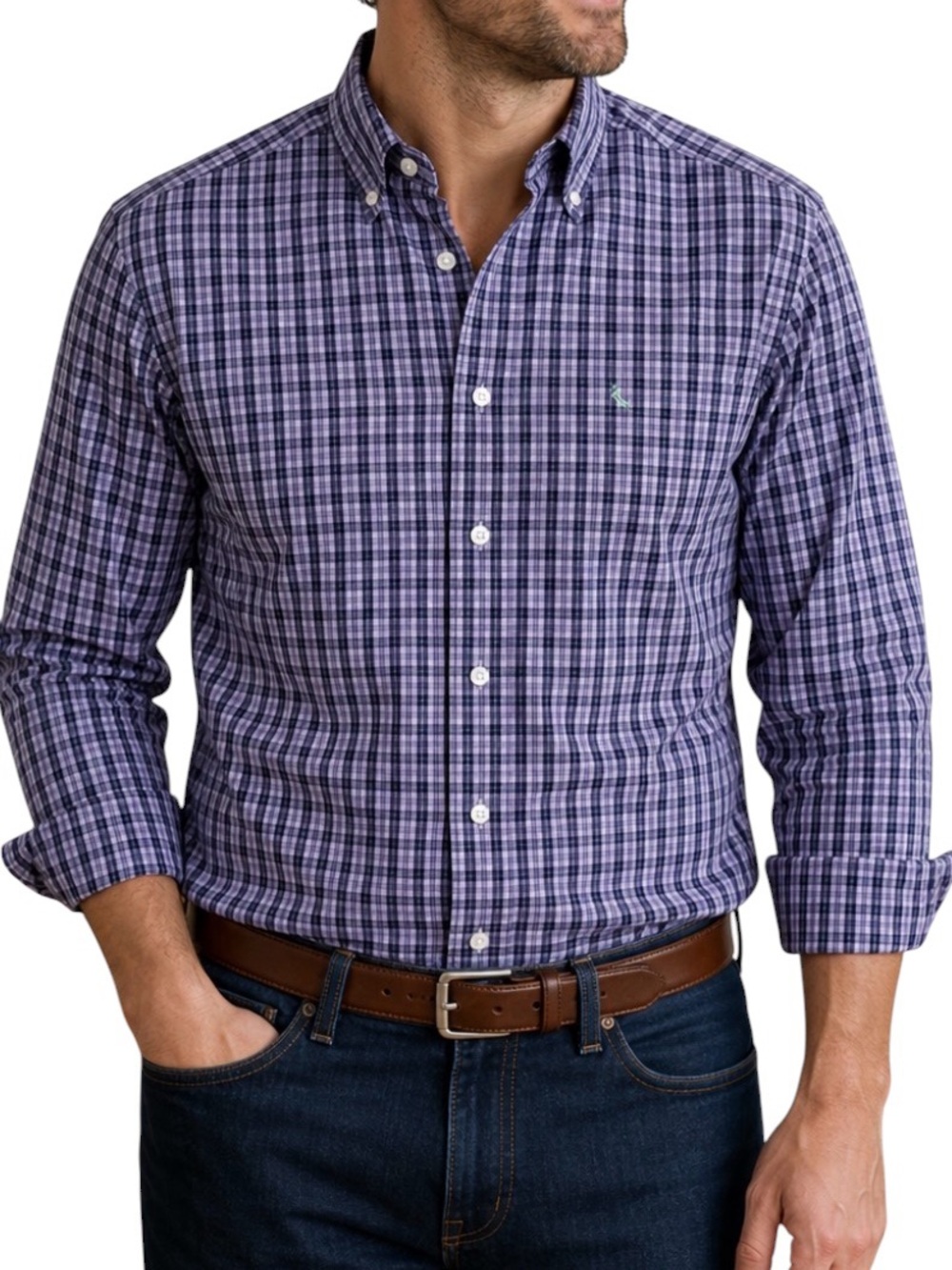 TailorByrd Plaid Button Down Shirt Mens LT Large Tall Cotton Purple Blue